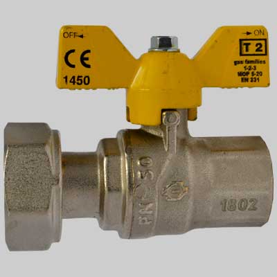 VALVOLA SFERA GAS F/F DADO GIREVOLE FARFALLA ALLUMINIO