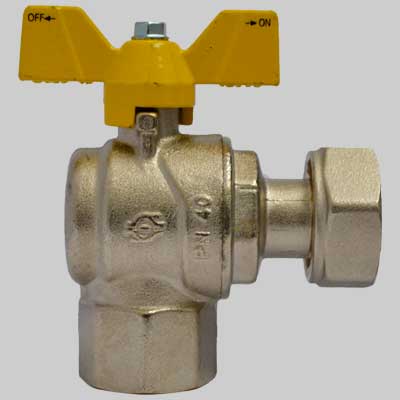 VALVOLA SFERA GAS AD ANGOLO F/F DADO GIREVOLE FARFALLA ALLUMINIO