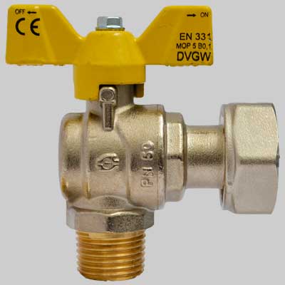 VALVOLA SFERA GAS AD ANGOLO M/F DADO GIREVOLE FARFALLA ALLUMINIO
