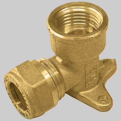 RACCORDO CURVO FEMMINA CON FLANGIA CON OGIVA OTTONE