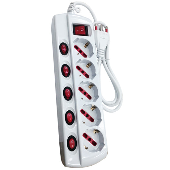 MULTIPRESA 5 USCITE SCHUKO P40 +INT. INDIPENDENTI BCO