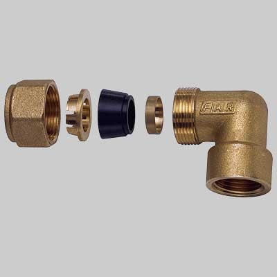 GOMITO FEMMINA CON KIT DI TENUTA PER TUBO RAME