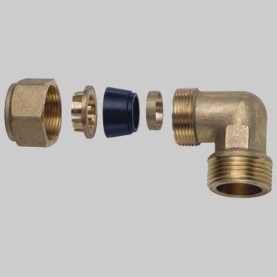 GOMITO MASCHIO CON KIT DI TENUTA PER TUBO RAME