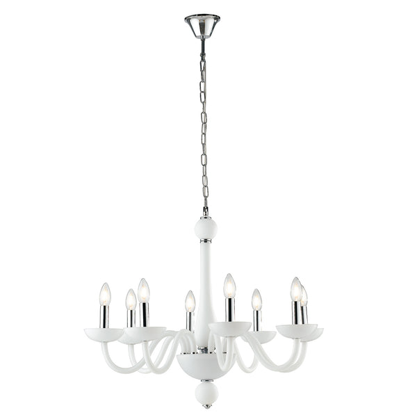 LAMPADARIO ALFIERE BIANCO/CROMO 8XE14 74X178CM