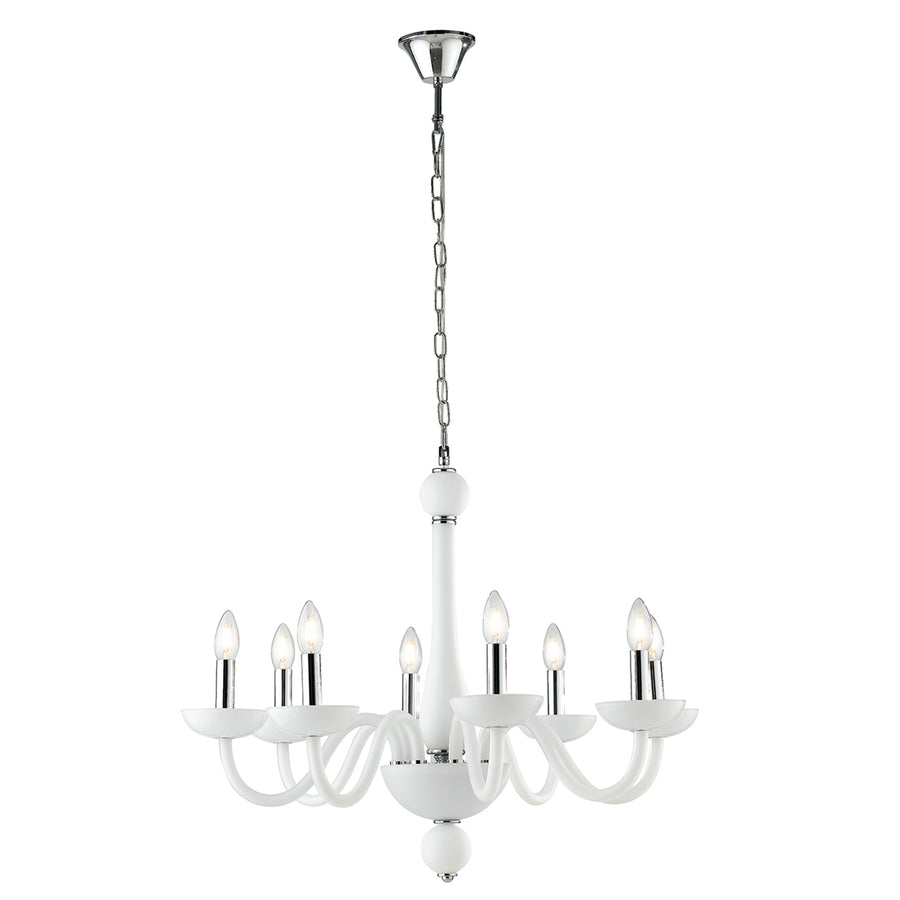 LAMPADARIO ALFIERE BIANCO/CROMO 8XE14 74X178CM