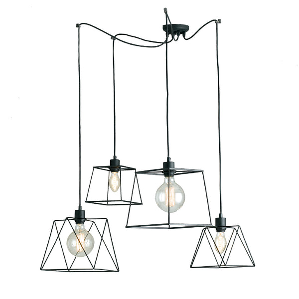 SOSPENSIONE BROOKLYN POLIGONALE NERA 4XE27 250CM