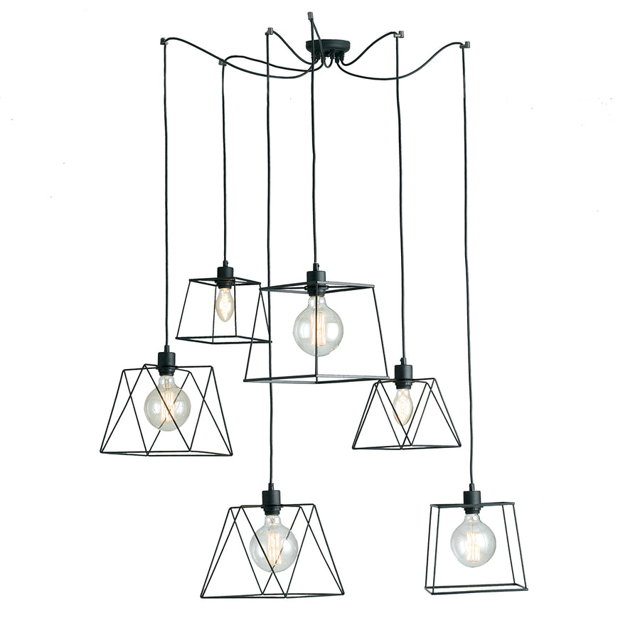 SOSPENSIONE BROOKLYN POLIGONALE NERA 6XE27 250CM