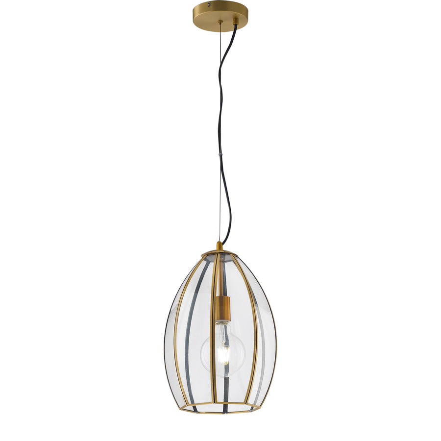 SOSPENSIONE CHESTER RASPARENTE/OTTONE 1XE27 23X23X130CM