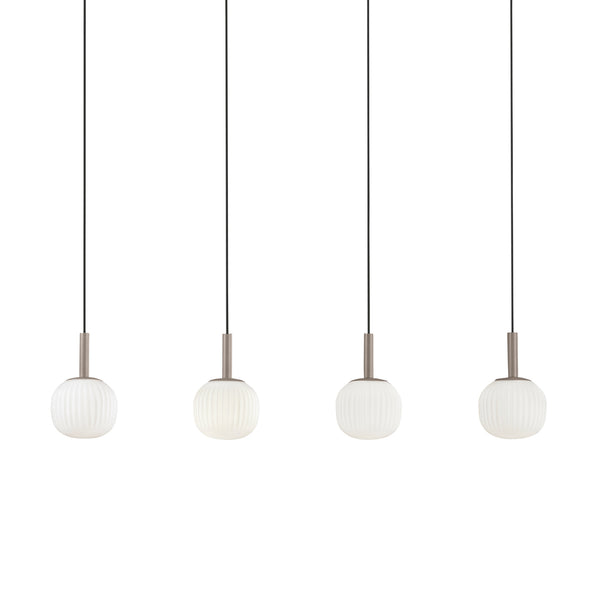 SOSPENSIONE ERIS BIANCO E MARRONE QUATTRO PENDENTI IN ALLUMINIO+VETRO 4XE14 114X16X150CM