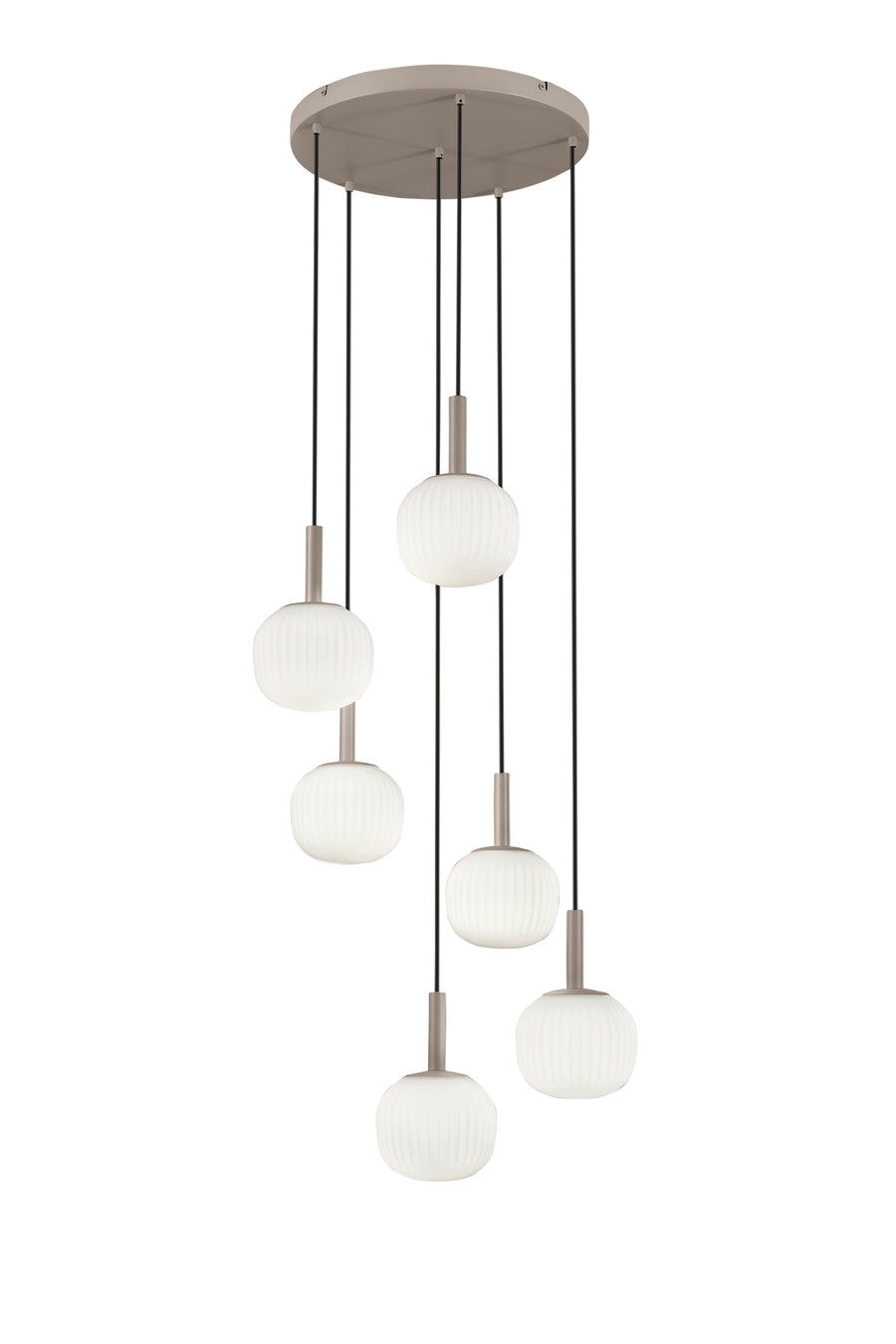 SOSPENSIONE ERIS BIANCO E MARRONE SEI PENDENTI IN ALLUMINIO+VETRO 6XE14 106X16X150CM