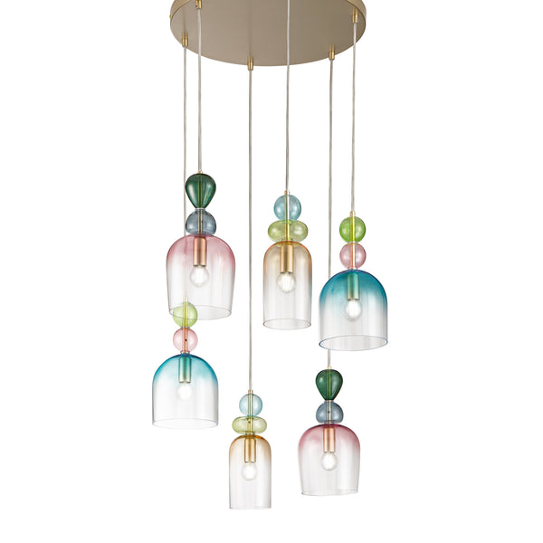 SOSPENSIONE GAUDI SEI PENDENTI IN VETRO 6XE14 57X185,5CM