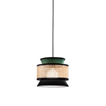 SOSPENSIONE GAZEBO VERDE+NERO+RATTAN NATURALE 1XE27 D26X200CM