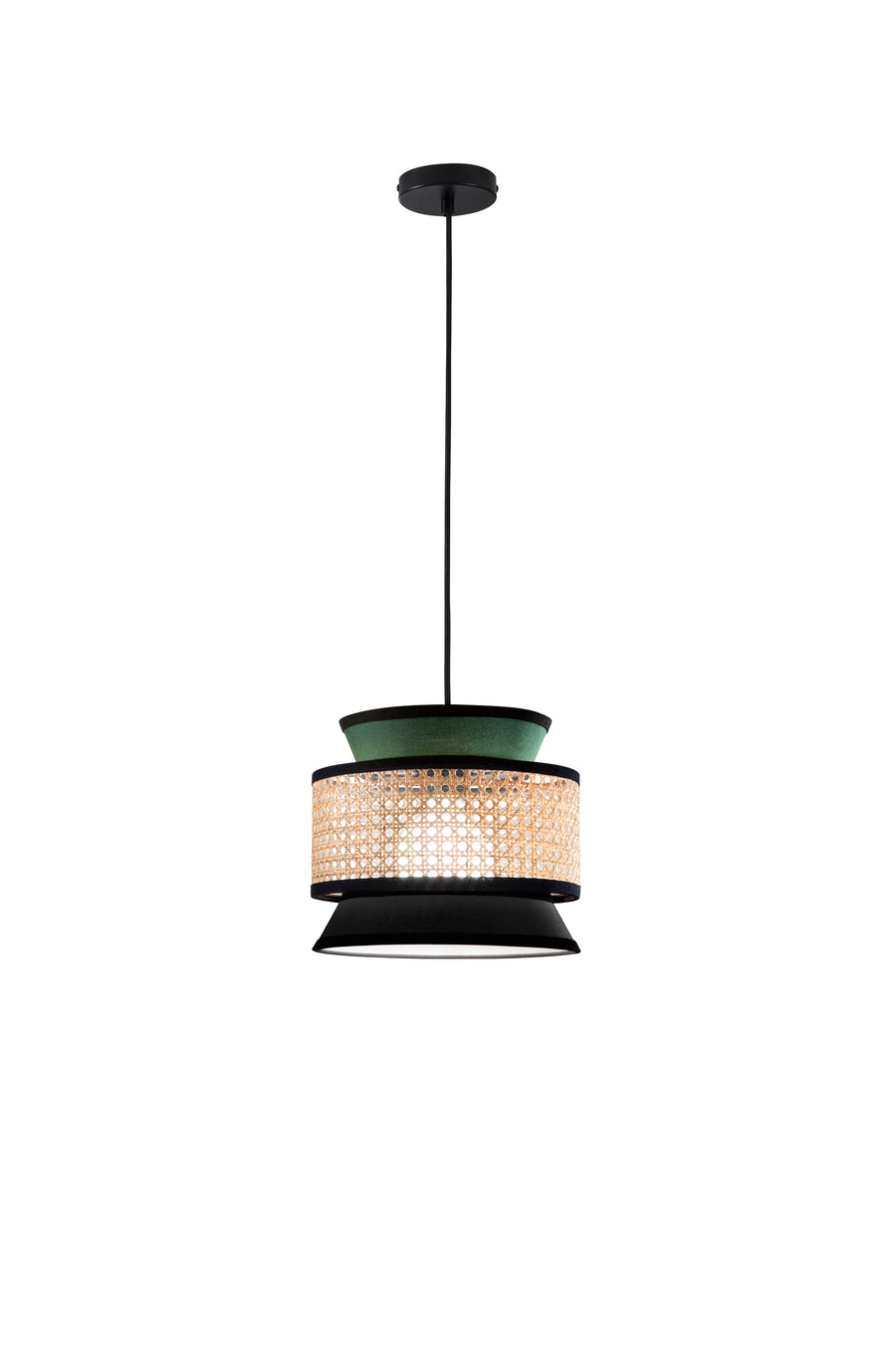 SOSPENSIONE GAZEBO VERDE+NERO+RATTAN NATURALE 1XE27 D26X200CM