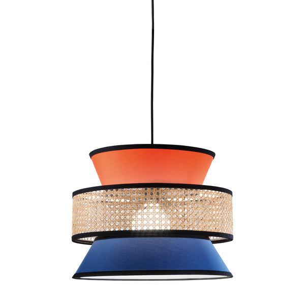 SOSPENSIONE GAZEBO ARANCIONE+BLU+RATTAN NATURALE 1XE27 D40X200CM