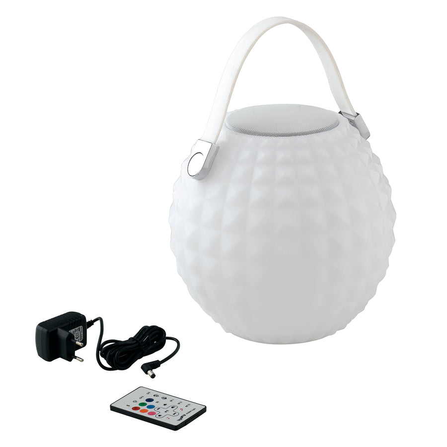 LAMPADA LED PORTATILE GECO BIANCA 3W 180LM RGB DIMM. IP44 SPEAKER BLUETOOTH, TELECOMANDO INCLUSO 25,