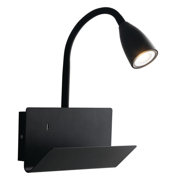 APPLIQUE GULP FLESSIBILE NERA CON USB 2A 1XGU10  23X27X49CM