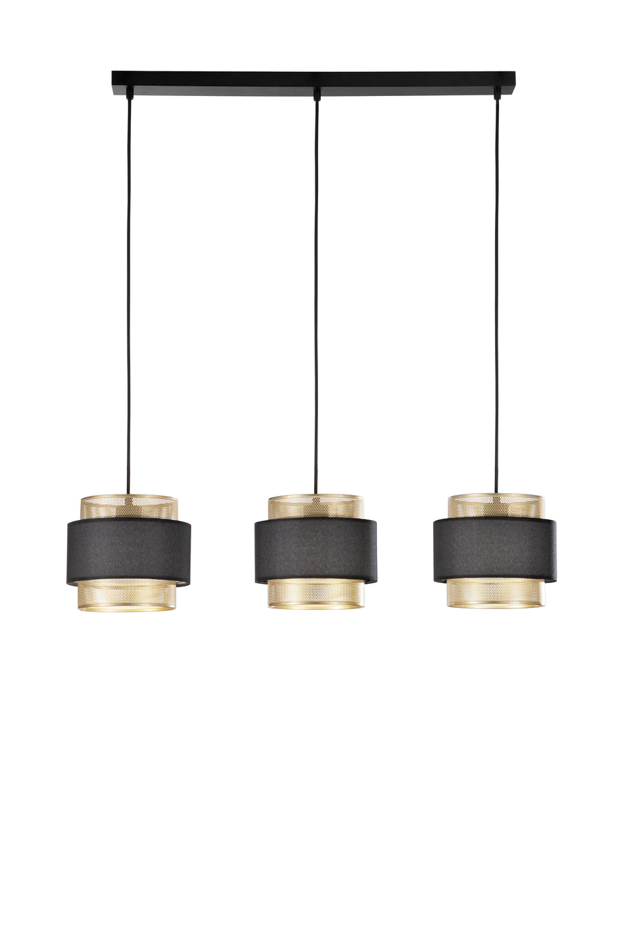 SOSPENSIONE LOUNGE TRE PENDENTI ORO E NERO IN METALLO 3XE27 85X21X200CM