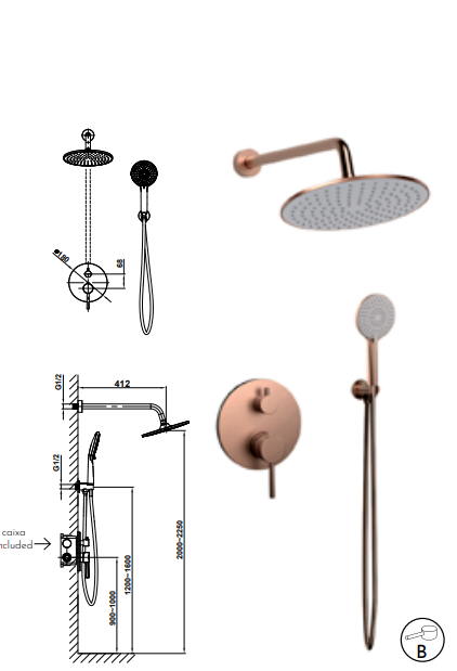 KIT COLONNA DOCCIA SMOOTH ROSA ORO SPAZZOLATO