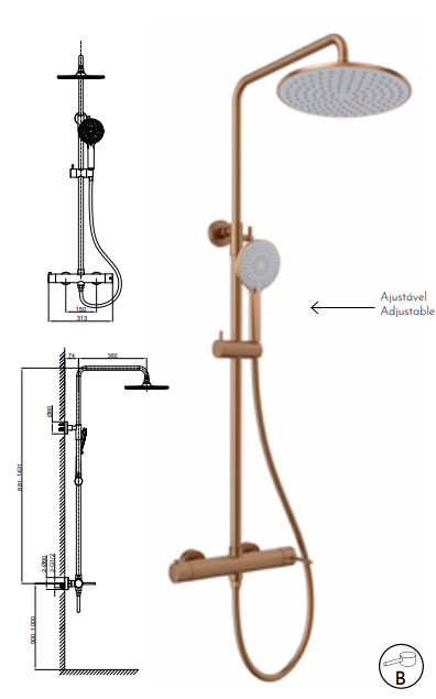 KIT COLONNA DOCCIA SMOOTH ROSA ORO SPAZZOLATO