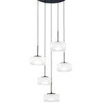 SOSPENSIONE LED EMILY BIANCA CINQUE PENDENTI IN VETRO+METALLO 40W CCT 2700/3200/4000K D44X150CM