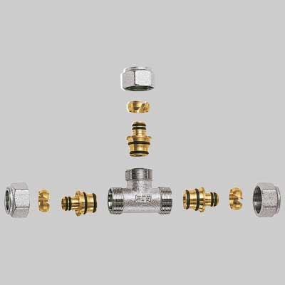 RACCORDO A TEE CON 3 ATTACCHI CROMATO FAR COMPLETO