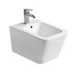 Set Kit Sanitari Bagno Sospesi Ceramica Bianca: Vaso WC Senza Brida (Rimfree) + Bidet Monoforo - Serie Pluma Barbottina
