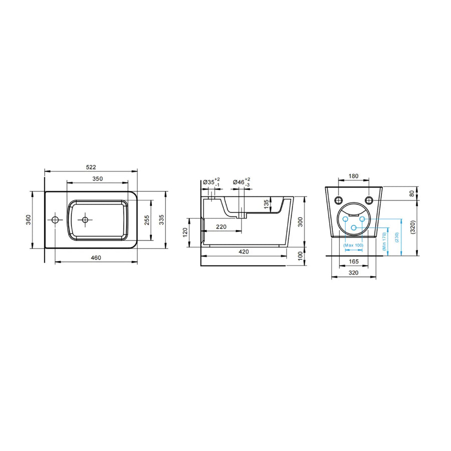 Set Kit Sanitari Bagno Sospesi Ceramica Bianca: Vaso WC Senza Brida (Rimfree) + Bidet Monoforo - Serie Pluma Barbottina