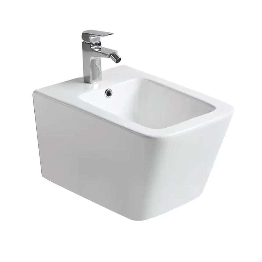 Set Kit Sanitari Bagno Sospesi Ceramica Bianca: Vaso WC Senza Brida (Rimfree) + Bidet Monoforo - Serie Pluma Barbottina