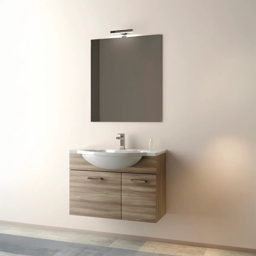 Mobile Bagno Sospeso 85 cm con Specchiera e Lavabo Integrato - Serie BAFFO85PL Mobo