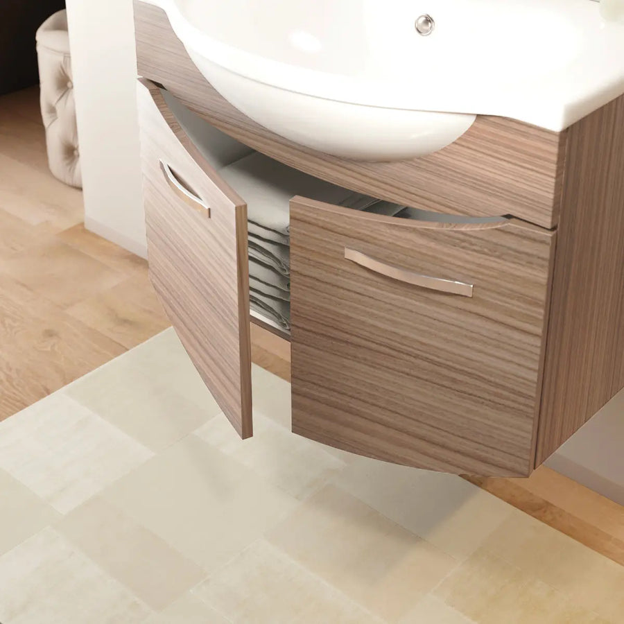 Mobile Bagno Sospeso 85 cm Olmo con Specchiera, LED e Lavabo Integrato - Serie IRIS85LO Mobo
