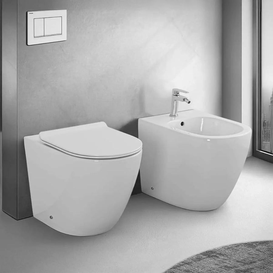 Bidet a Terra Filo Parete in Ceramica Bianca Monoforo - Serie NUBESB Barbottina
