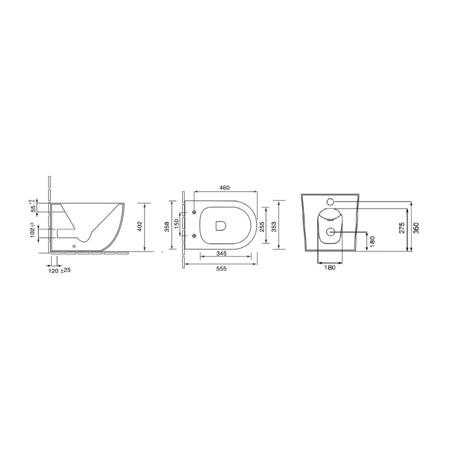 Set Kit Sanitari Bagno A Terra Filo Parete Ceramica Bianca: Vaso WC Senza Brida (Tornado Flush) + Bidet Monoforo - Serie NUBES Barbottina