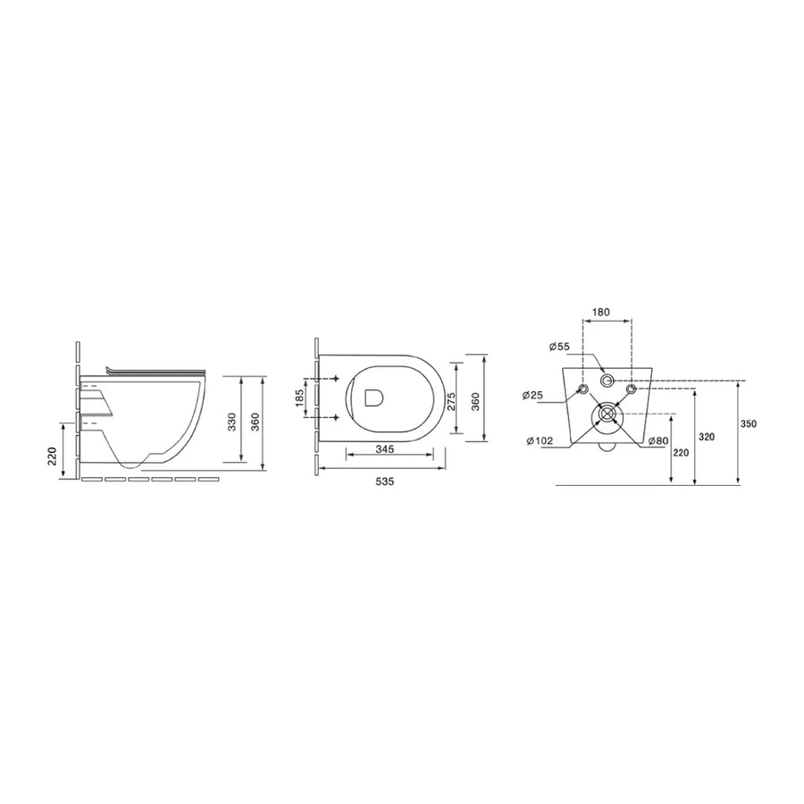 Set Kit Sanitari Bagno Sospesi Ceramica Bianca: Vaso WC Senza Brida (Tornado Flush) + Bidet Monoforo - Serie NUBES Barbottina