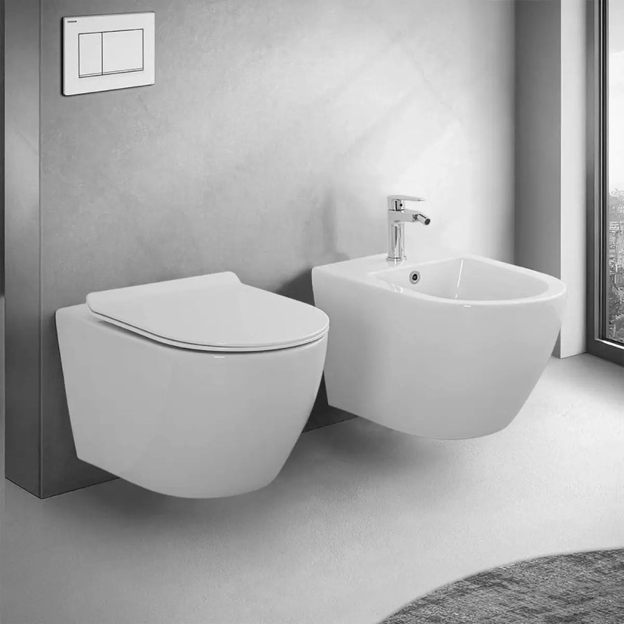 Vaso WC Sospeso in Ceramica Bianca Senza Brida (Rimfree) con Tornado Flush - Serie NUBESVS Barbottina