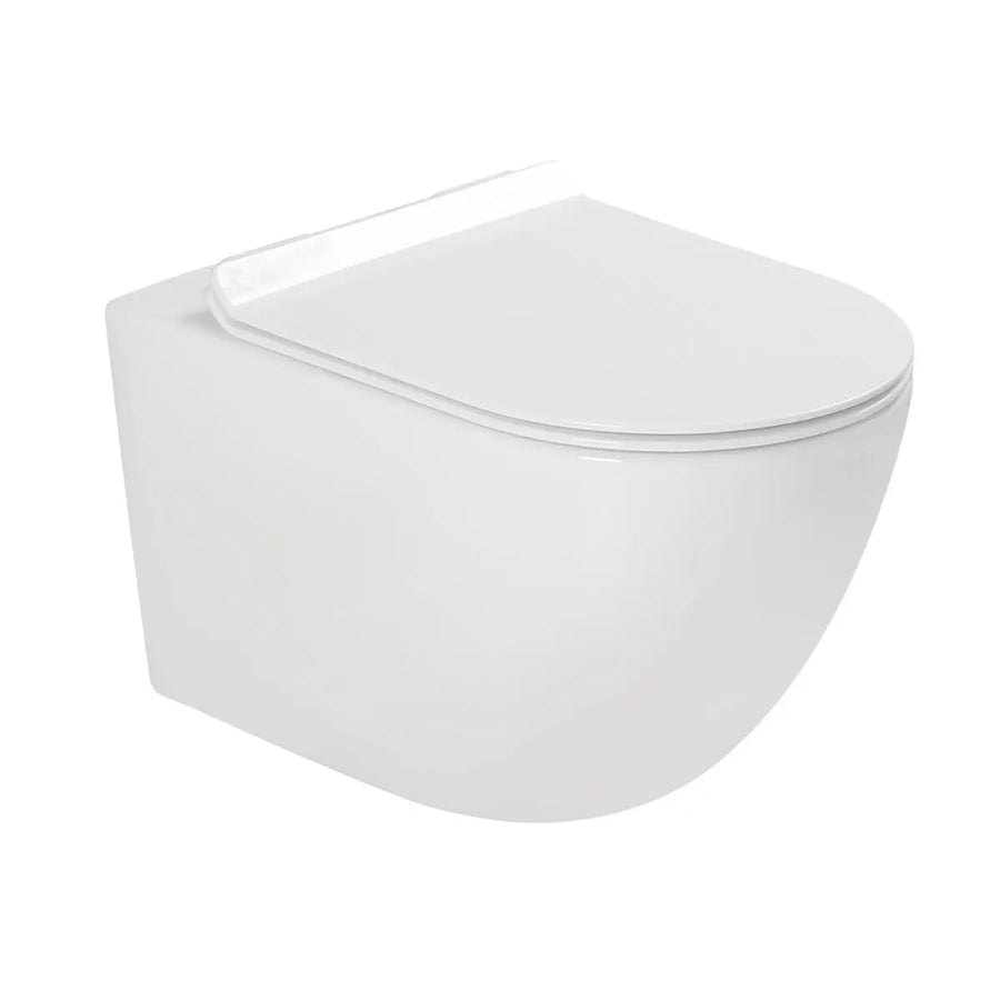 Set Kit Sanitari Bagno Sospesi Ceramica Bianca: Vaso WC Senza Brida (Tornado Flush) + Bidet Monoforo - Serie NUBES Barbottina