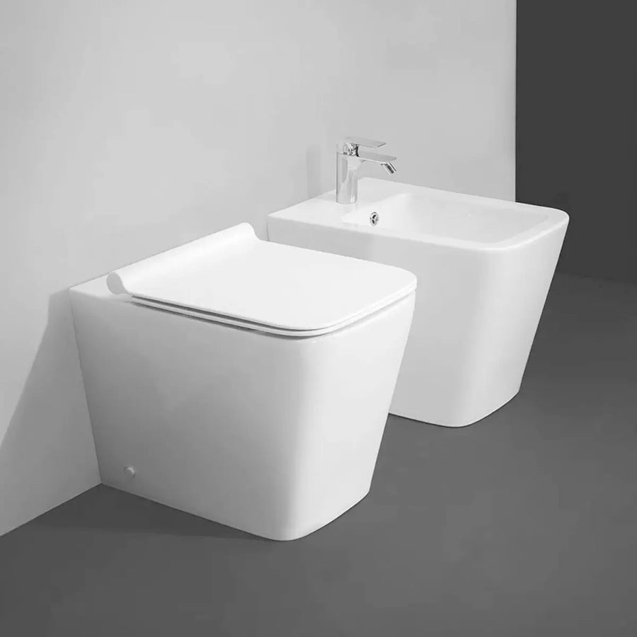 Vaso WC a Terra Filo Parete in Ceramica Bianca Senza Brida (Rimfree) - Serie PLUMAV Barbottina