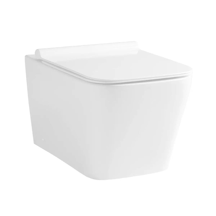 Set Kit Sanitari Bagno Sospesi Ceramica Bianca: Vaso WC Senza Brida (Rimfree) + Bidet Monoforo - Serie Pluma Barbottina